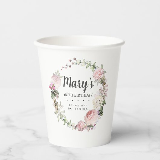 Gobelets En Papier Rustique rose floral 60e Anniversaire Coupes de pa (Recto)