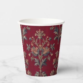 Gobelets En Papier Sac broderie medievale fleurie en rouge bordeaux