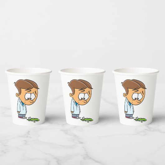 Gobelets En Papier Sad Boy Scientist avec Broken Experiment