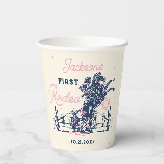 Gobelets En Papier Saddup First Rodeo Cowboy fête d'anniversaire (Verso)