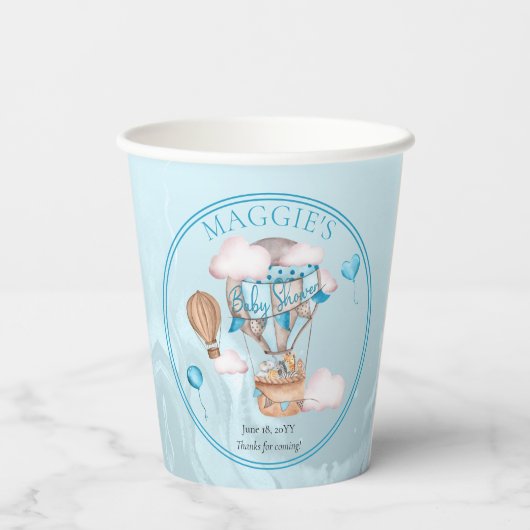 Gobelets En Papier Safari Animaux Ballons Baby shower Garçon bleu (Verso)