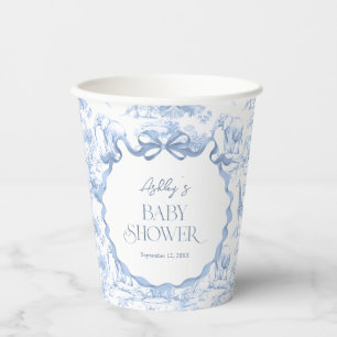 Gobelets En Papier Safari Animaux Toile Bleue de Jouy Baby shower