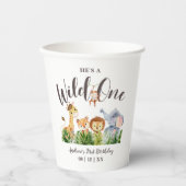 Gobelets En Papier Safari Animaux Wild One Anniversaire des enfants (Recto)