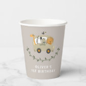 Gobelets En Papier Safari Jungle Animaux 1er Anniversaire Nom personn (Verso)