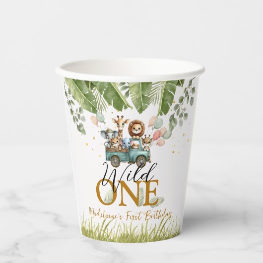 Gobelets En Papier Safari Jungle Wild Un 1er anniversaire (Recto)