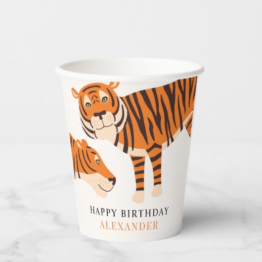 Gobelets En Papier Safari Tiger Enfants Joyeux anniversaire (Recto)