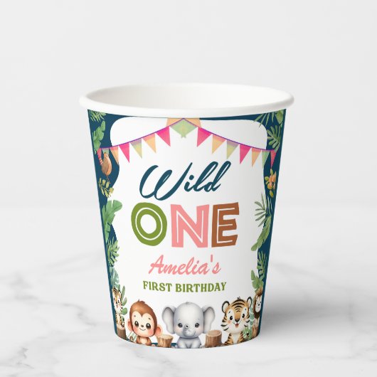 Gobelets En Papier Safari Wild One 1er anniversaire (Recto)