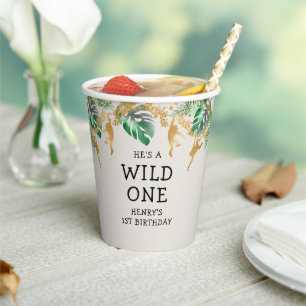 Gobelets En Papier Safari Wild One 1er Anniversaire Vert Or Crème