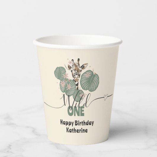 Gobelets En Papier Safari Wild One Giraffe Animal Anniversaire (Recto)