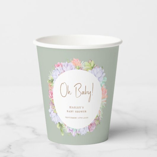 Gobelets En Papier Sage Green Boho Cactus Désert Oh Baby shower (Recto)