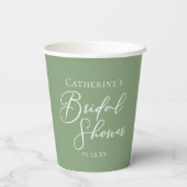 Gobelets En Papier Sage Green Bridal Shower Personalized White Script (Verso)