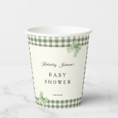Gobelets En Papier Sage Green En vichy Baby shower Invitation et vach (Recto)