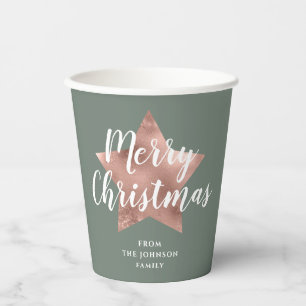 Gobelets En Papier Sage Green Faux Rose Gold Star Joyeux Noël