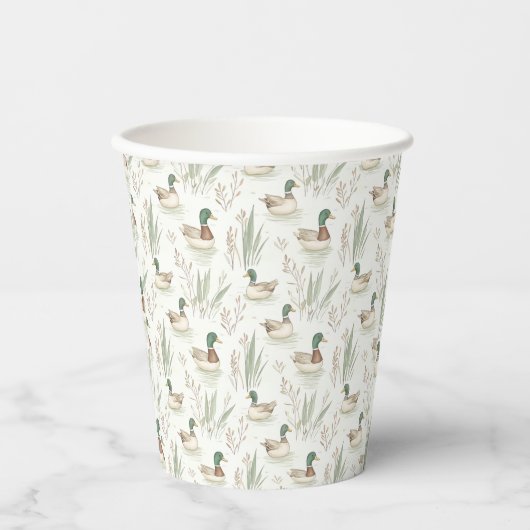 Gobelets En Papier Sage Green Lucky Duck Anniversaire Coupes de papie (Recto)