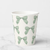 Gobelets En Papier Sage Green Plaid Bow Élégant Baby shower garçon (Verso)