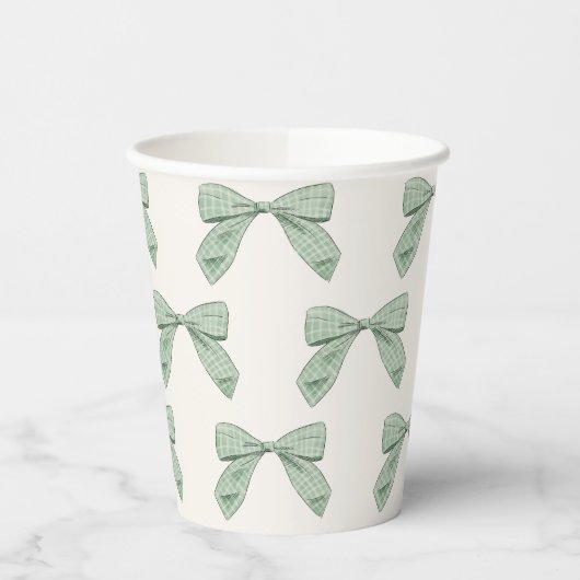 Gobelets En Papier Sage Green Plaid Bow Élégant Baby shower garçon (Gauche)