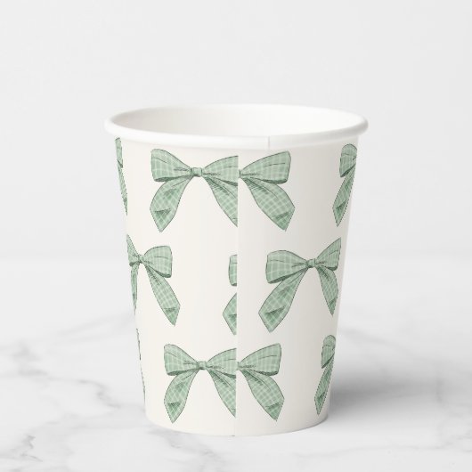 Gobelets En Papier Sage Green Plaid Bow Élégant Baby shower garçon (Droite)
