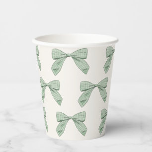 Gobelets En Papier Sage Green Plaid Bow Élégant Baby shower garçon