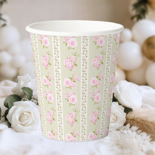 Gobelets En Papier Sage Green Vintage Floral