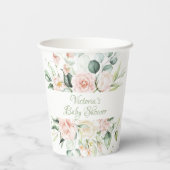 Gobelets En Papier Sage rose Personnalisé Élégant Baby shower Floral (Verso)
