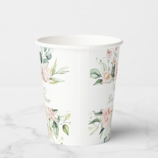 Gobelets En Papier Sage rose Personnalisé Élégant Baby shower Floral (Droite)