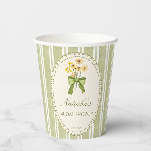 Gobelets En Papier Sage vert rayures nuptiale douche monogrammed (Verso)