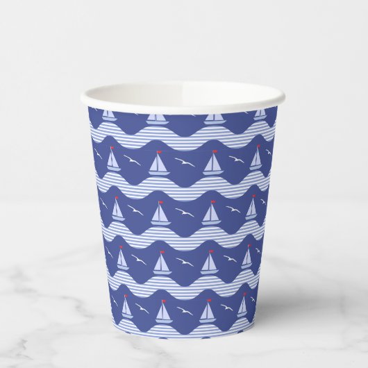 Gobelets En Papier Sailboats On Striped Sea Pattern (Gauche)