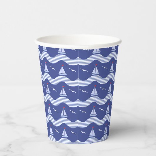 Gobelets En Papier Sailboats On Striped Sea Pattern (Droite)