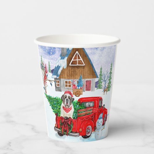 Gobelets En Papier Saint Bernard Chien dans la livraison de Noël Cami (Verso)