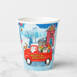 Gobelets En Papier Saint Bernard Chien Livraison de Noël Camion Neige
