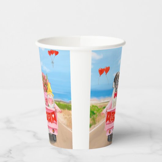 Gobelets En Papier Saint Bernard Chien Saint Valentin Coeurs de camio (Gauche)
