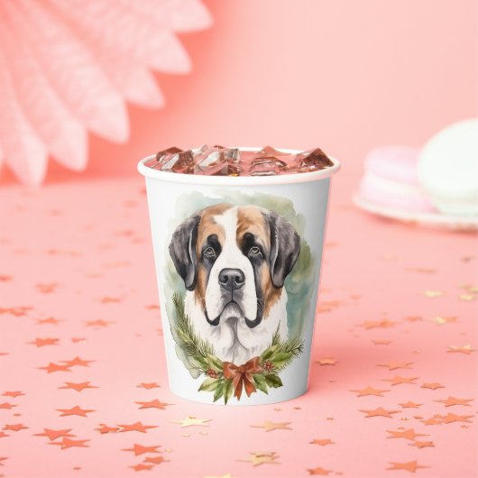 Gobelets En Papier Saint Bernard Christmas Wreath Festive Pup (Insitu)