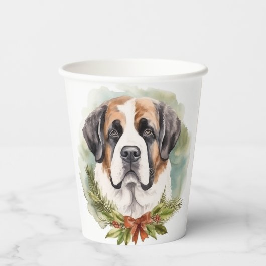Gobelets En Papier Saint Bernard Christmas Wreath Festive Pup (Verso)