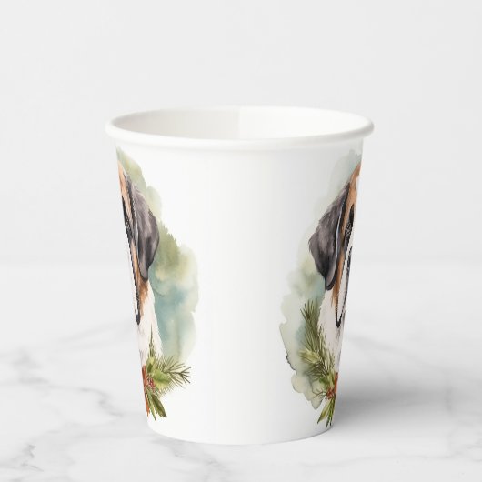 Gobelets En Papier Saint Bernard Christmas Wreath Festive Pup (Gauche)