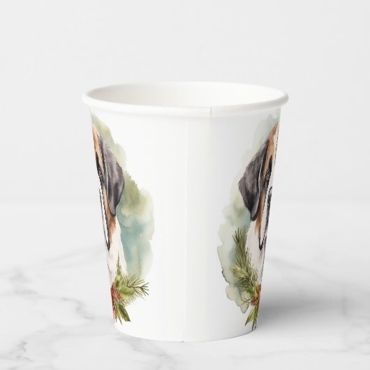 Gobelets En Papier Saint Bernard Christmas Wreath Festive Pup (Droite)