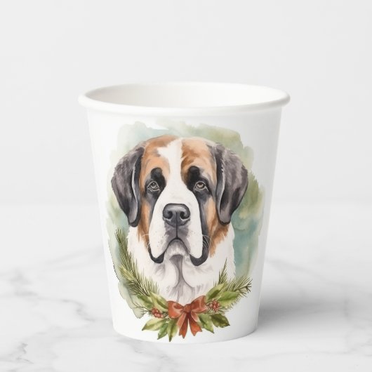Gobelets En Papier Saint Bernard Christmas Wreath Festive Pup (Recto)
