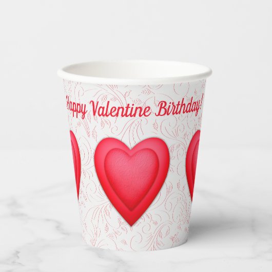 Gobelets En Papier Saint-Valentin Anniversaire Fancy Coeurs rouges (Recto)