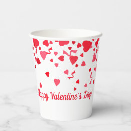 Gobelets En Papier Saint Valentin Rouge Motif des Coeurs Confetti
