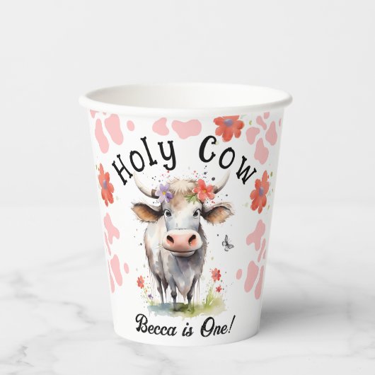 Gobelets En Papier Sainte vache 1er anniversaire fille (Recto)