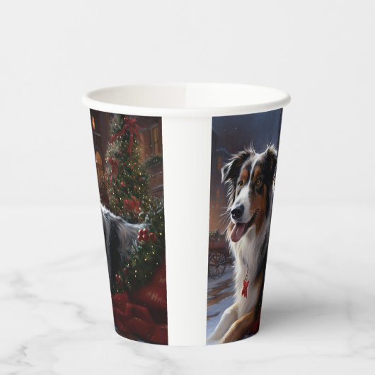 Gobelets En Papier Saison de Noël du berger australien (Gauche)