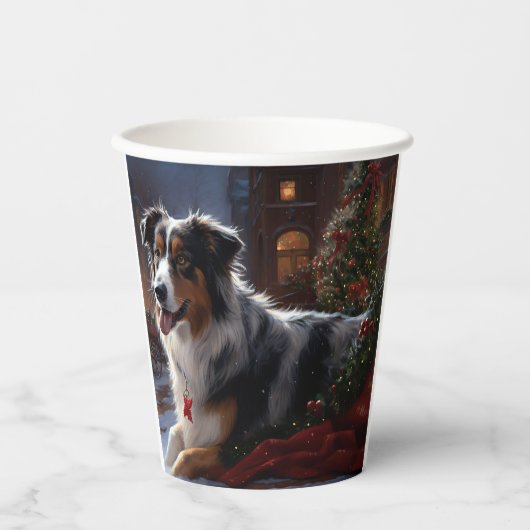 Gobelets En Papier Saison de Noël du berger australien (Recto)