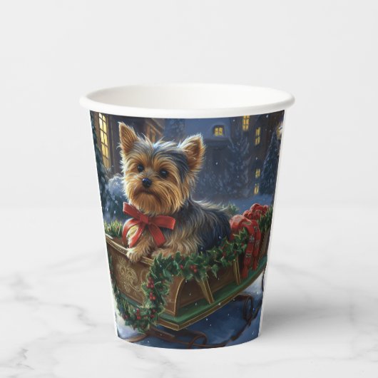 Gobelets En Papier Saison de Noël du Yorkshire Terrier (Recto)