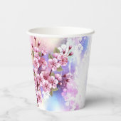 Gobelets En Papier Sakura rose sur la peinture Arrière - plan (Verso)