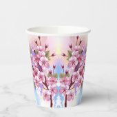 Gobelets En Papier Sakura rose sur la peinture Arrière - plan (Gauche)