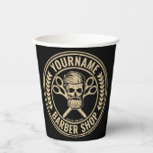 Gobelets En Papier Salon de coiffure personnalisé Skull Rockabilly (Recto)