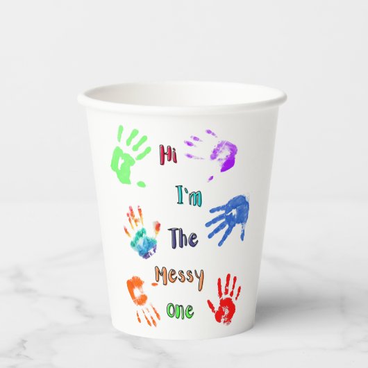 Gobelets En Papier Salut, je suis The Messy One - Paint Handprints (Recto)