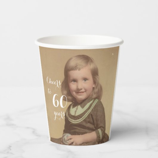 Gobelets En Papier Salutations à 60 ans ! Photo (Verso)