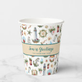 Gobelets En Papier Salutations de Noël Nautique Personnalisé (Verso)