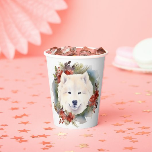 Gobelets En Papier Samoyed Christmas Wreath Festive Pup (Insitu)