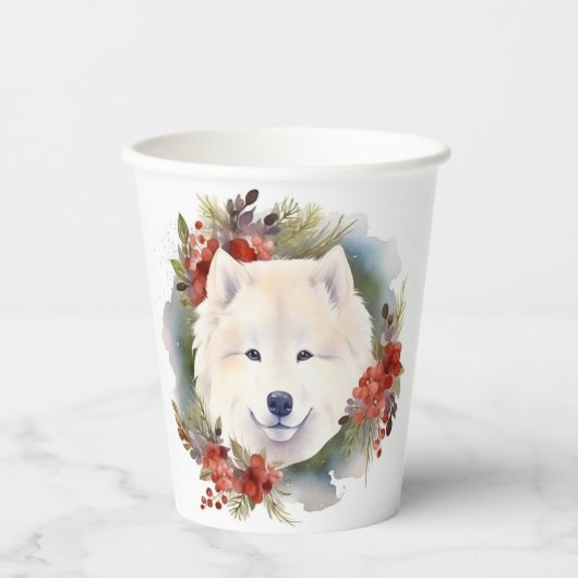 Gobelets En Papier Samoyed Christmas Wreath Festive Pup (Recto)